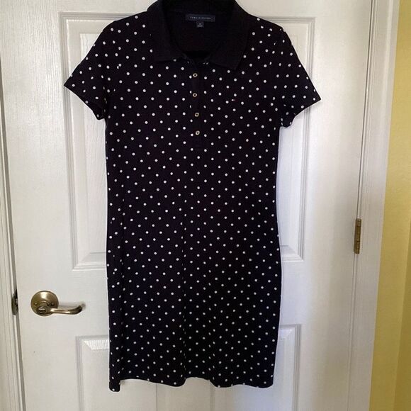 Tommy Hilfiger Dresses & Skirts - Tommy Hilfiger Women’s Navy with White Polka Dots Shirt Dress, Size M
